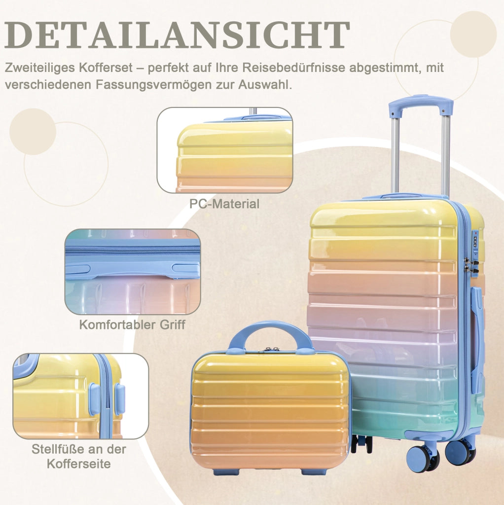 VALIGIA rigida 36x21x55 cm in PC giallo, set da 2 pezzi con beauty case