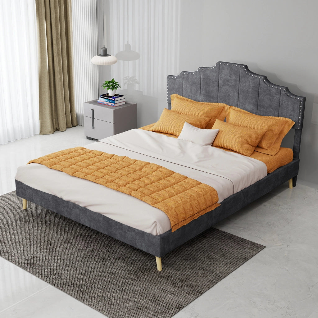 Letto imbottito 140x200 grigio con testiera sagomata