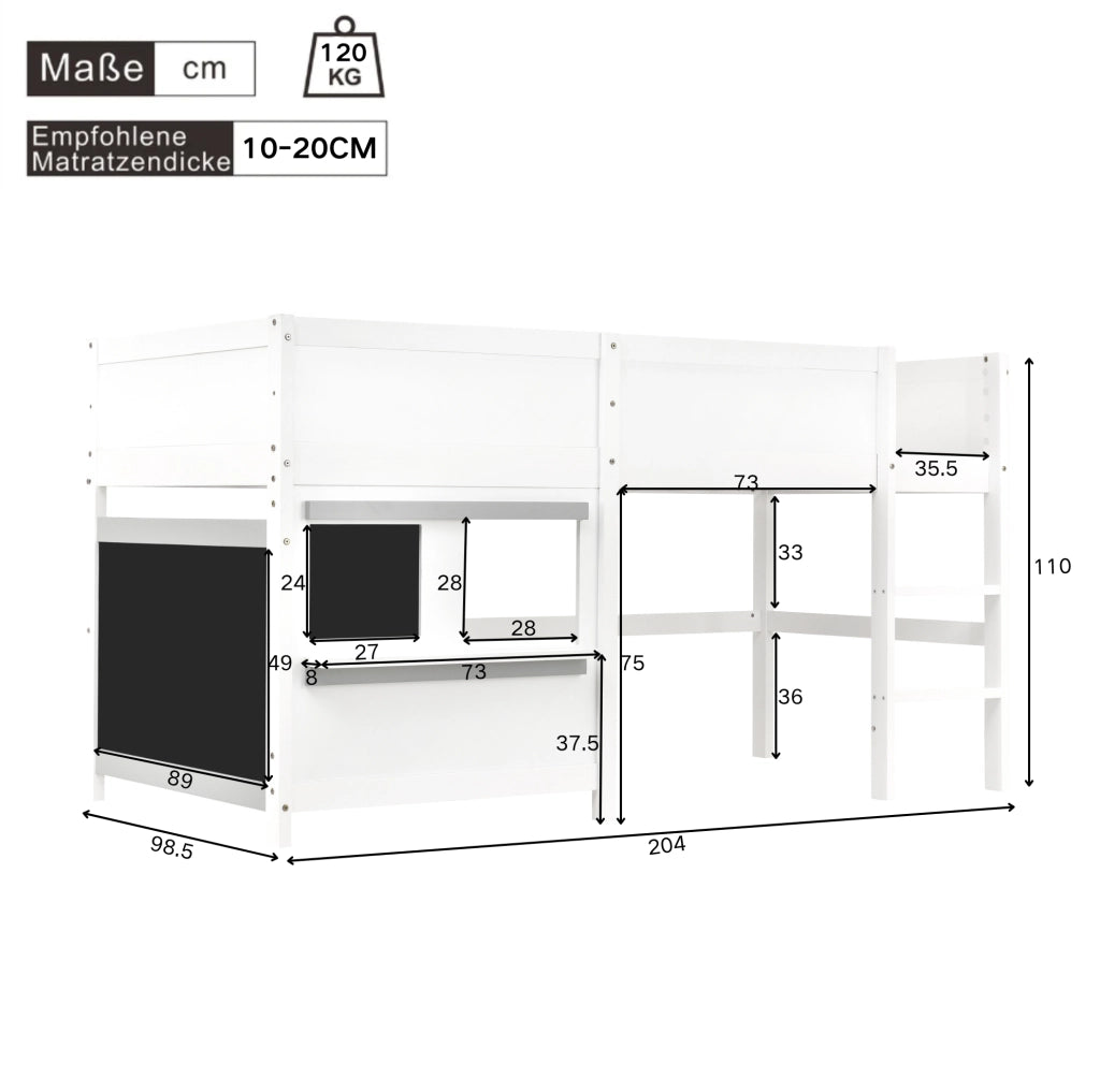 Letto gioco per bambini 90x200 cm bianco con lavagne e ripiano