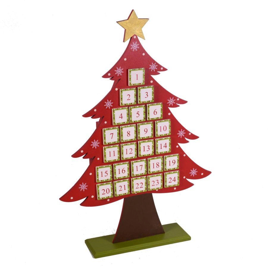 Calendario dell'avvento legno rosso albero cm36x8h53