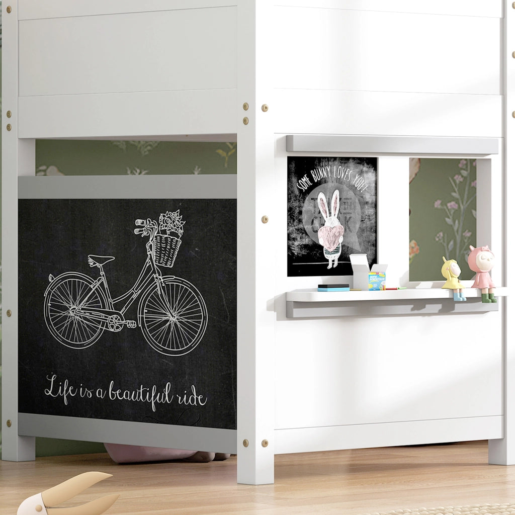 Letto gioco per bambini 90x200 cm bianco con lavagne e ripiano