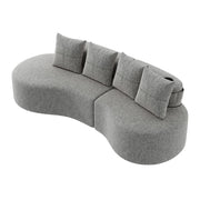 Divano 4 posti 240x109x63 cm in lino grigio chiaro, portabicchieri e tasche