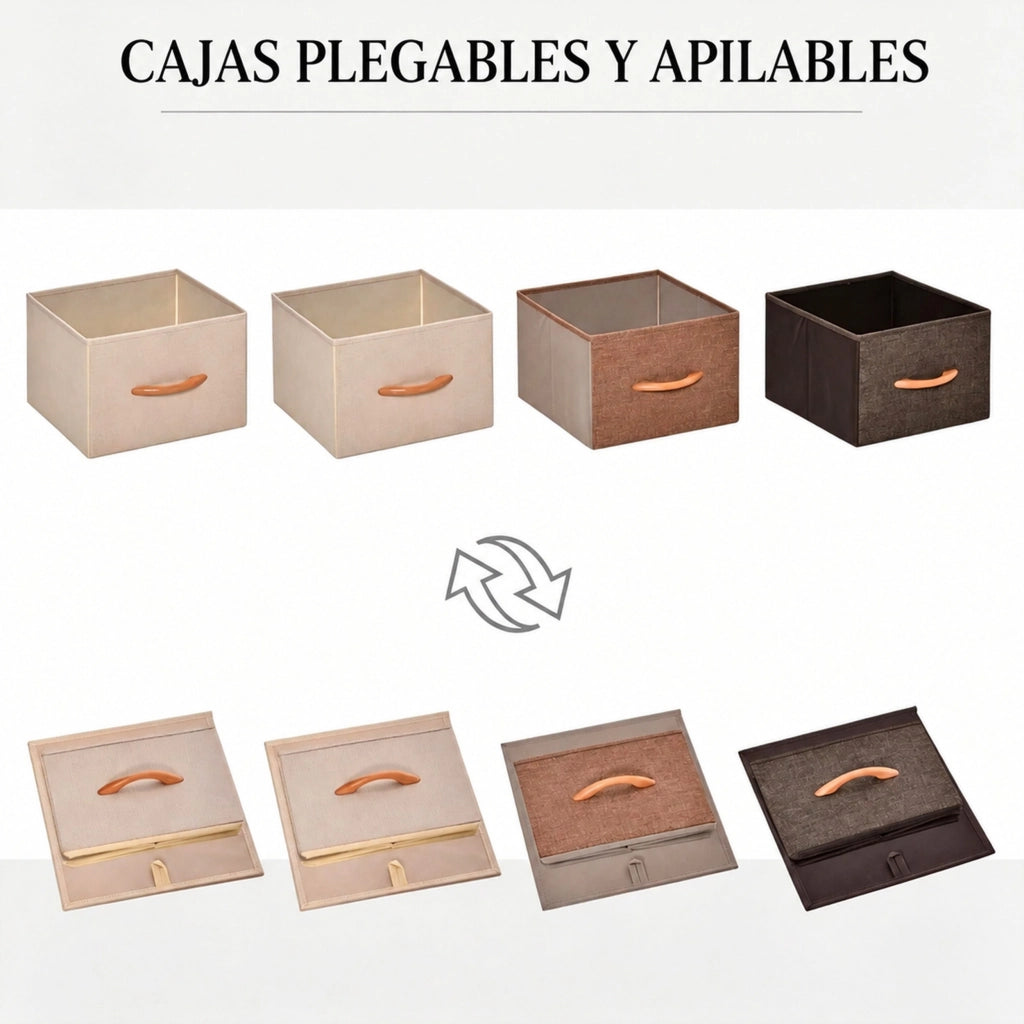 Cassettiera beige e marrone con 4 cassetti pieghevoli