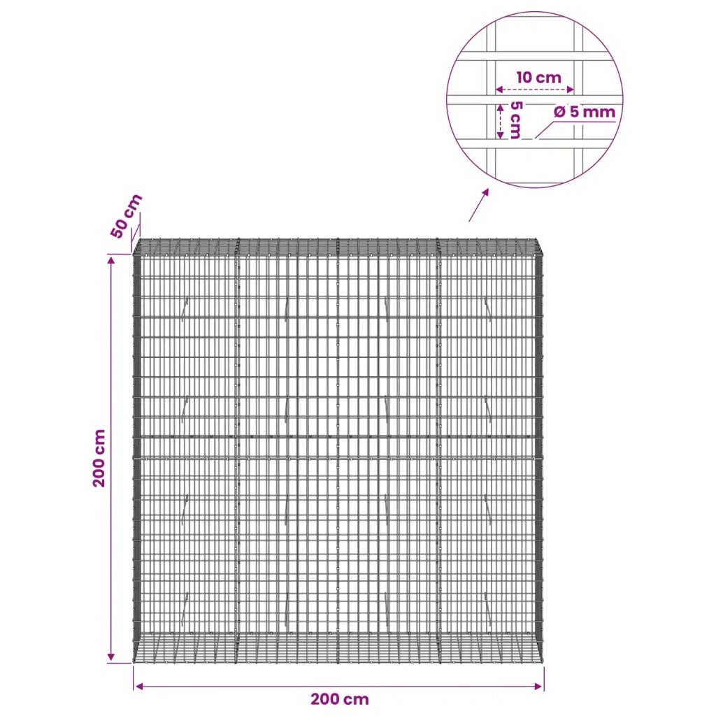 Gabione con Filo da 5 mm e Rete da 5x10 cm 200x50x200 cm 3464782