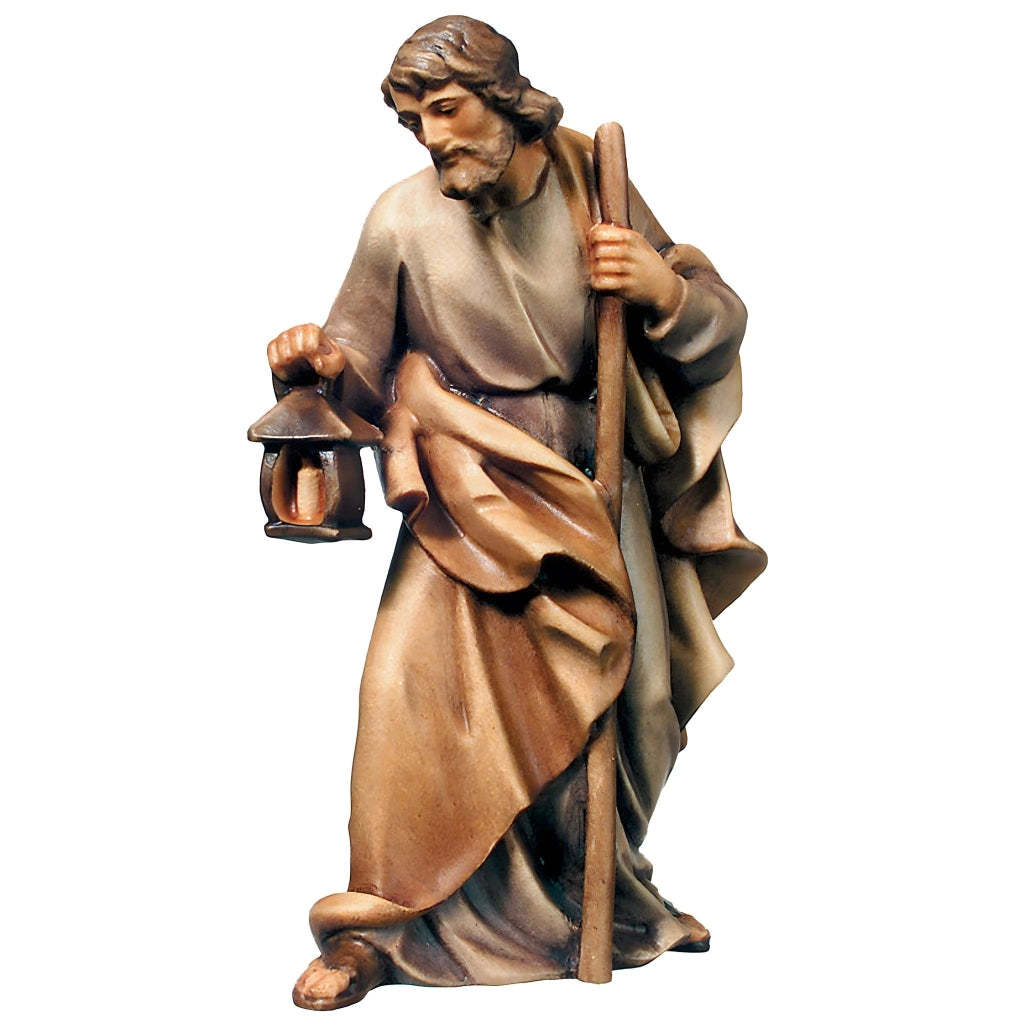 San Giuseppe con lanterna, legno dipinto a mano, 8 cm