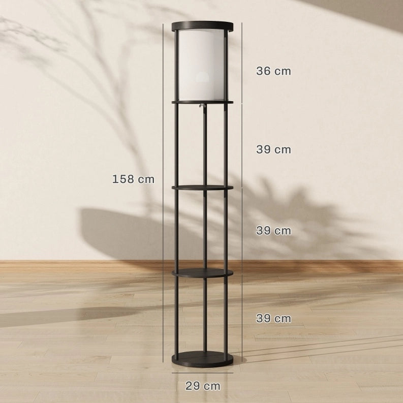Lampada da terra nera con 3 ripiani, telecomando e luce regolabile