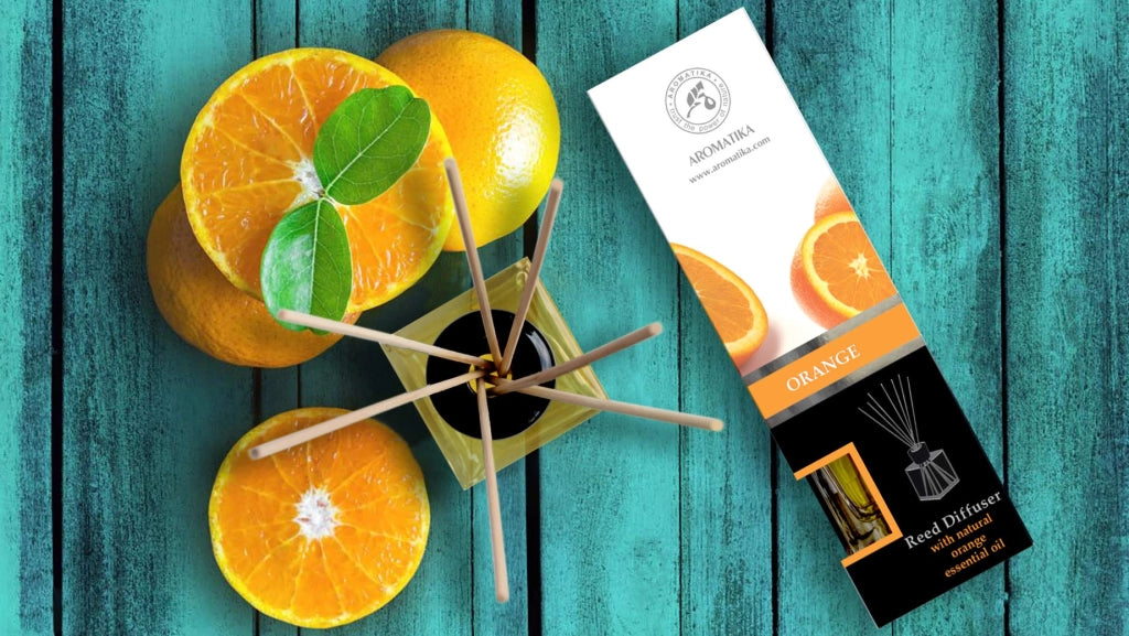 Diffusore di fragranza per ambienti, arancia, 200 ml, con 10 bastoncini di rattan