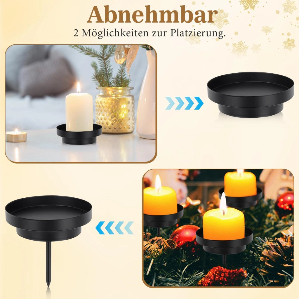 4 Candele decorative per l'Avvento, metallo nero, 8 cm, 2-in-1