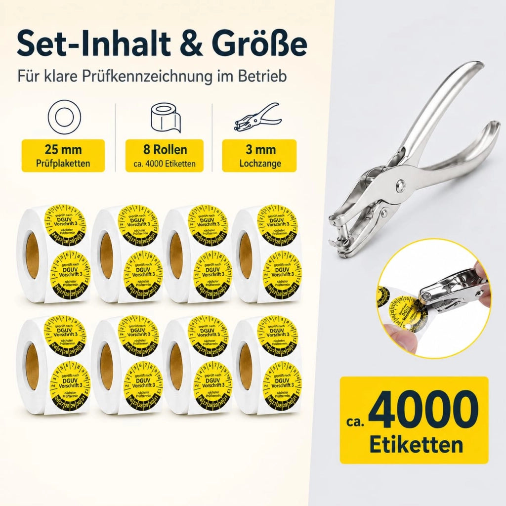 Etichette di controllo, 4000 pezzi, 8 rotoli, 25 mm, gialle, con perforatrice
