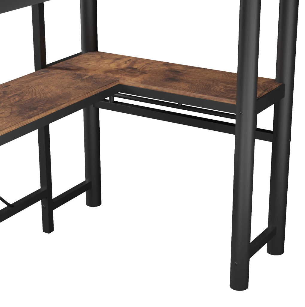 Letto a soppalco 90 x 200 cm con scrivania e doppia scala, nero