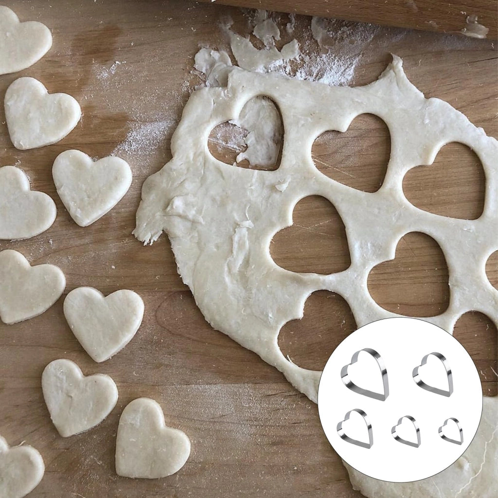 5 formine a cuore in acciaio inossidabile, per biscotti