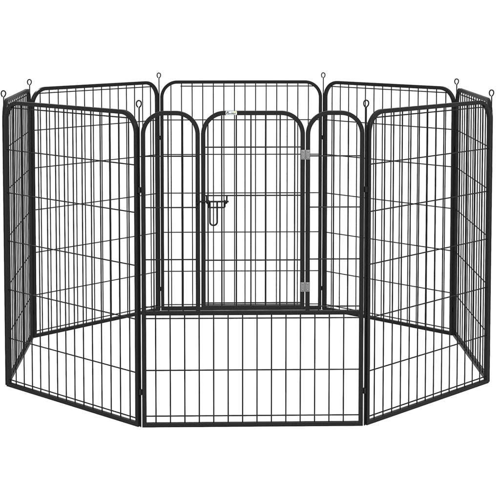 Recinto per cuccioli in metallo nero 79x100 cm con porta, pieghevole interno/esterno