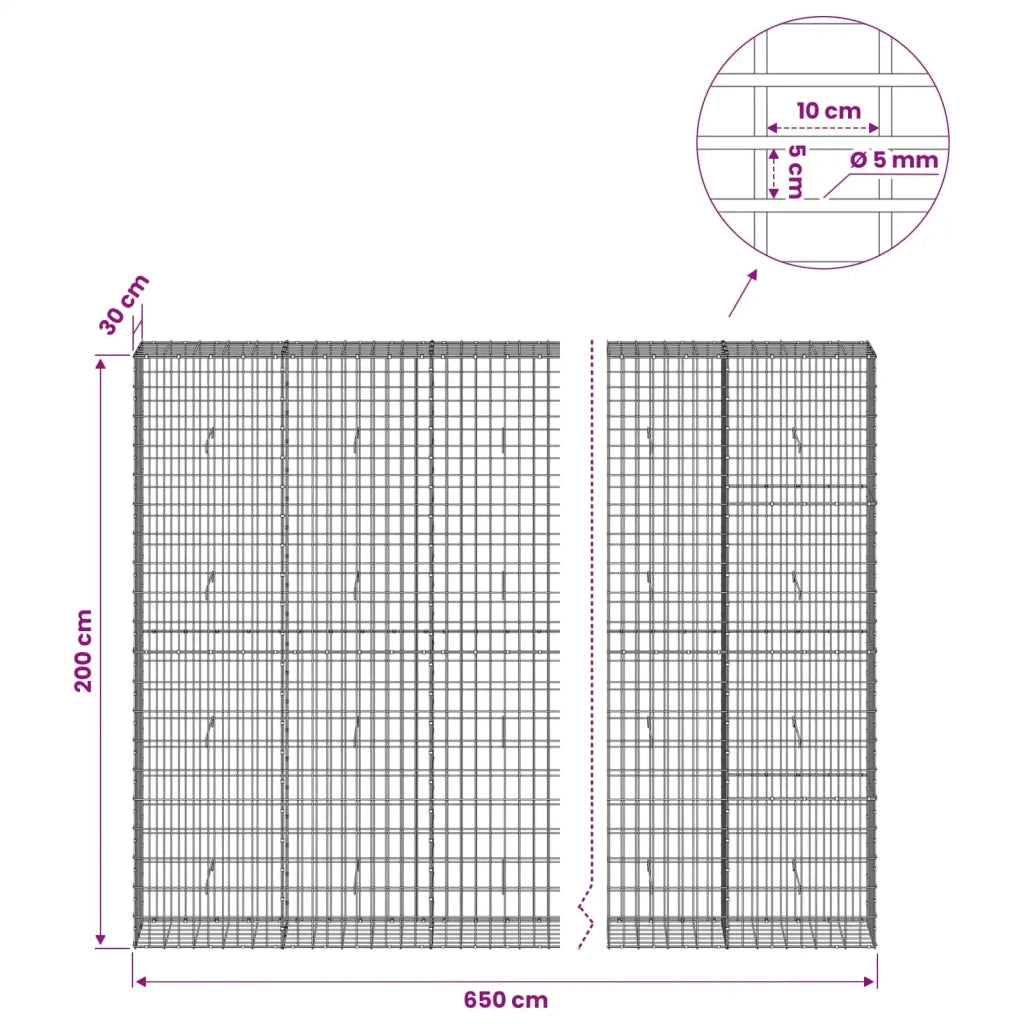 Gabione con Filo da 5 mm e Rete da 5x10 cm 850x30x200 cm 3464699