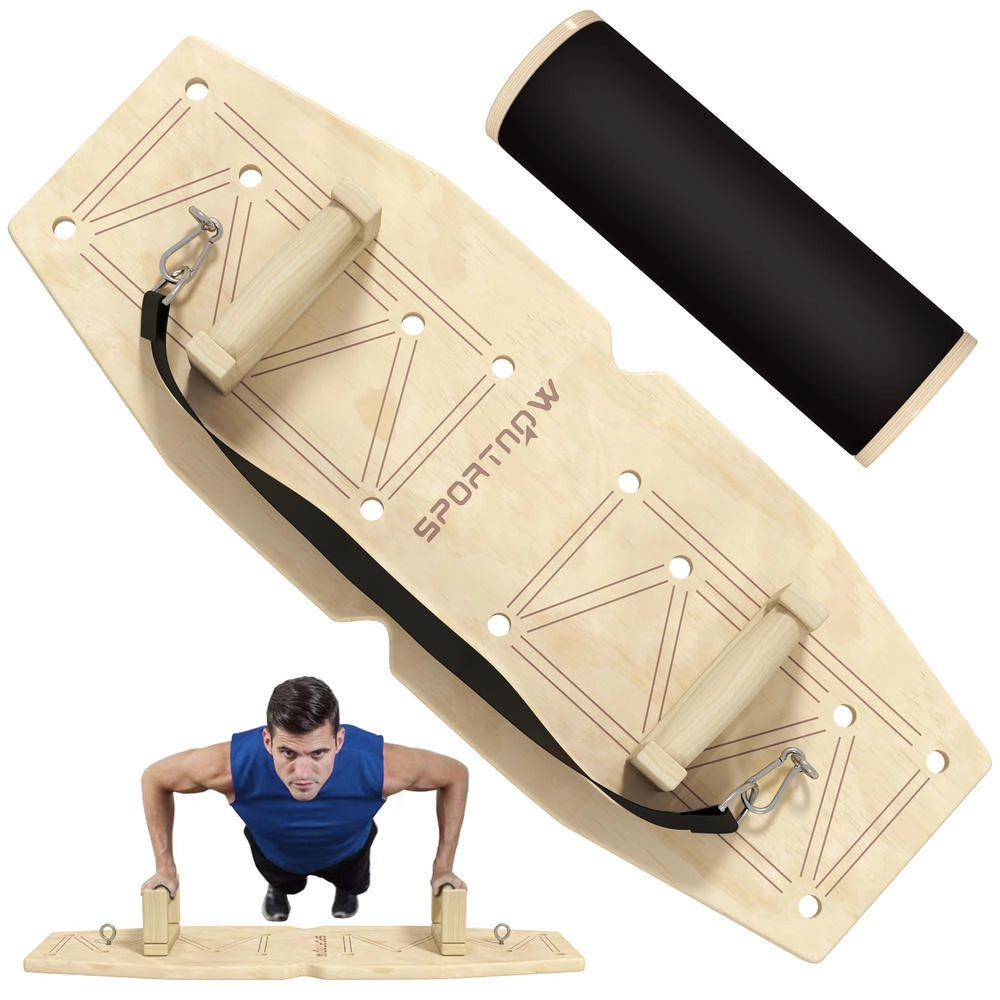 Set Tavola Flessioni in Legno con Maniglie Push Up e Bande Elastiche di Resistenza, Attrezzo Fitness Multifunzionale per Allenamento a Casa