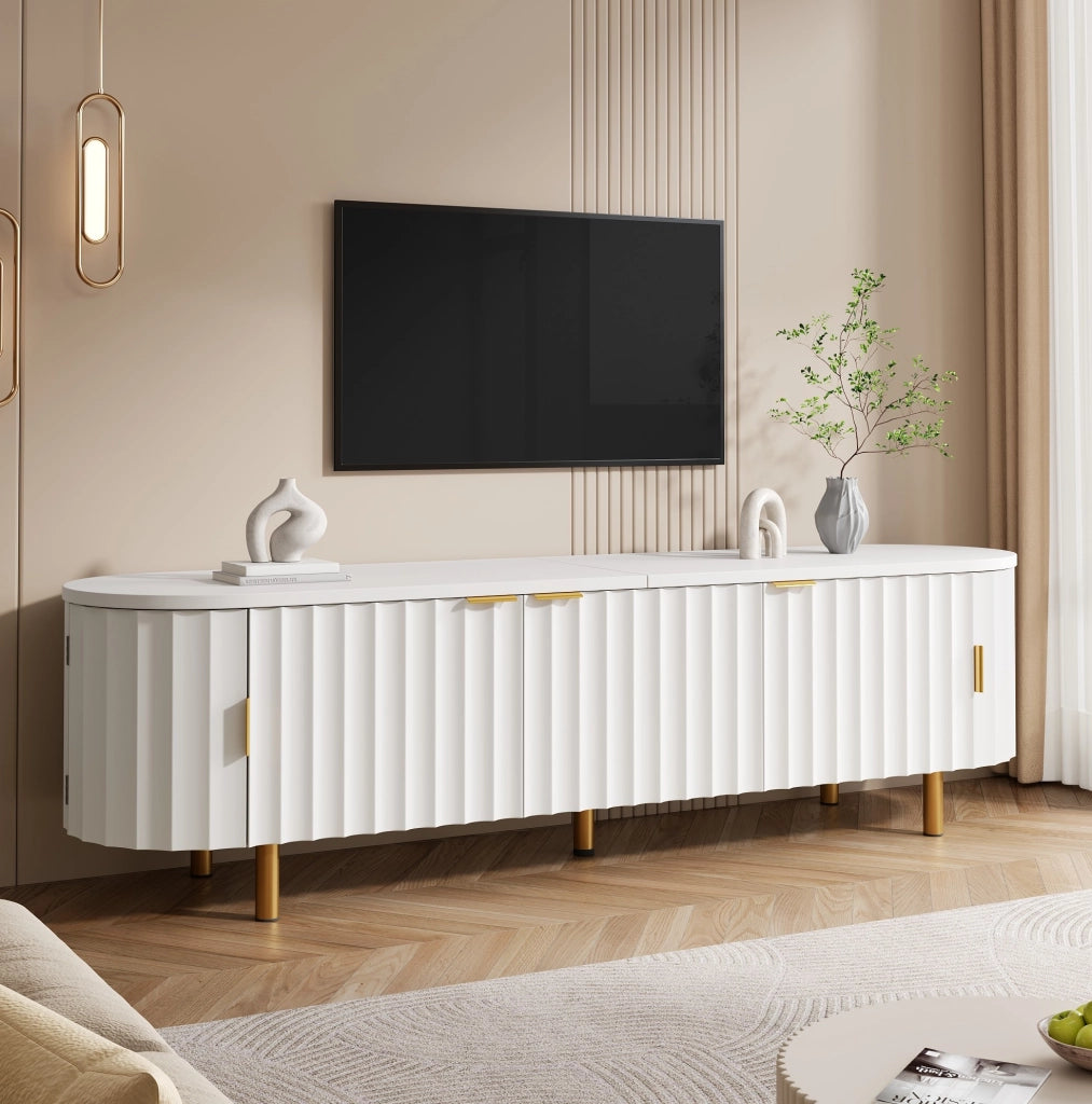 Mobile TV bianco in MDF con 5 ante e frontali scanalati