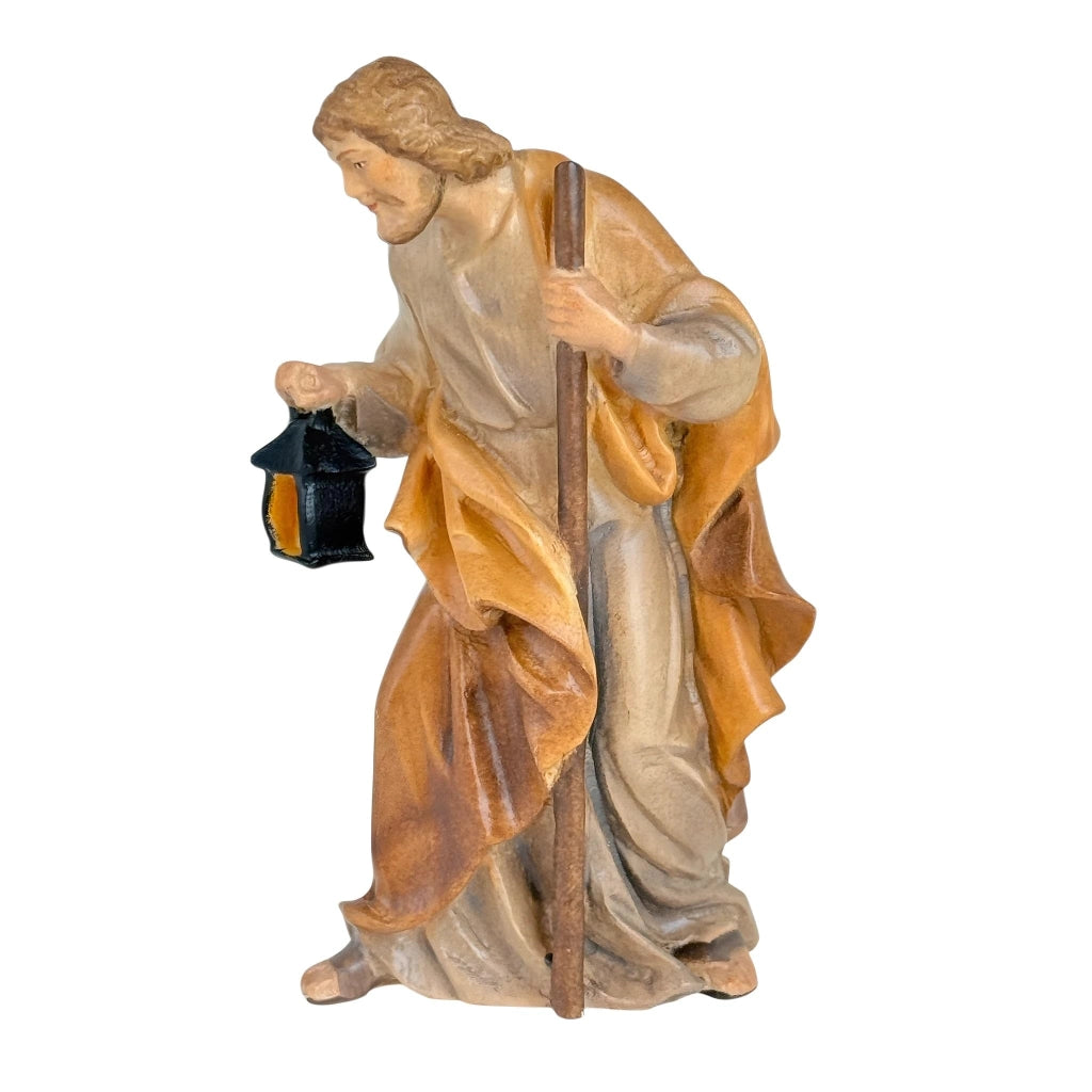 San Giuseppe con lanterna, legno dipinto a mano, 8 cm