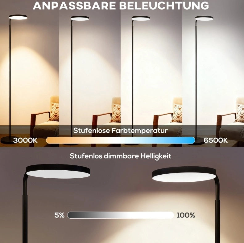 Lampada da terra LED 30 W con telecomando magnetico e testa orientabile, nera