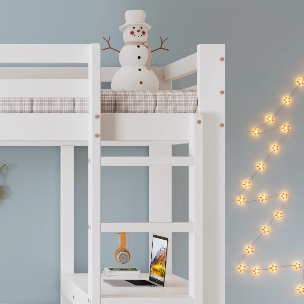 Letto a soppalco per bambini 90x200 cm con scrivania, bianco