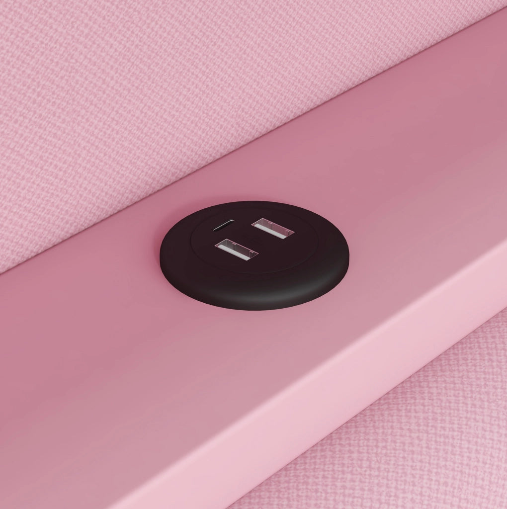 Letto singolo 90x200 cm con letto estraibile; scrivania; LED e USB; rosa