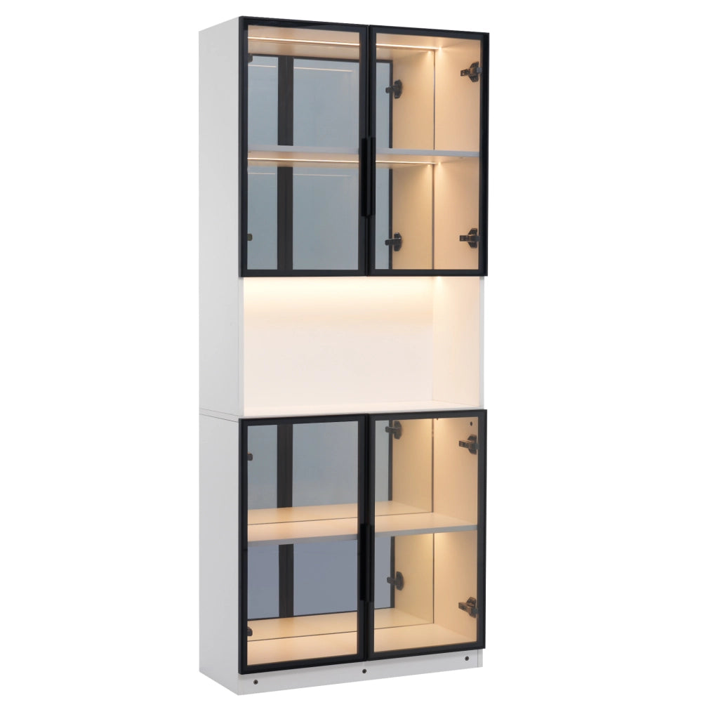 Vetrina bianca LED con vetri grigi e specchio 70x30x170 cm