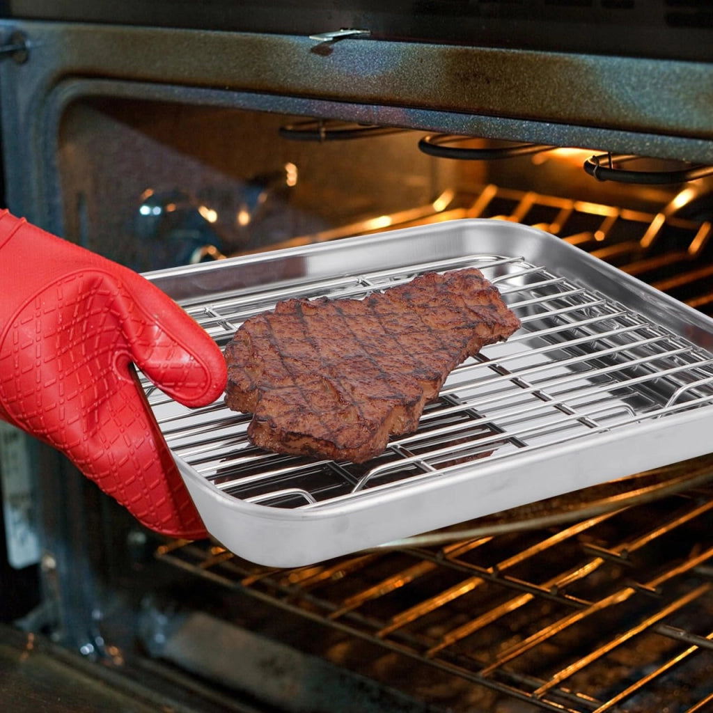 Stampo per pane con griglia di raffreddamento, acciaio inossidabile, set da 2, 23x17x2,5 cm
