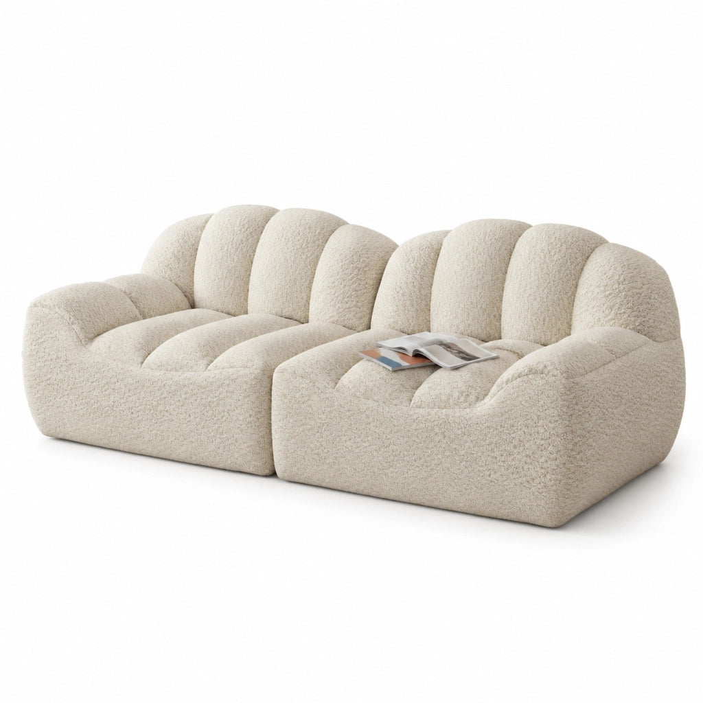 DIVANO Angolare Modulare in pile granulato Beige e Bianco