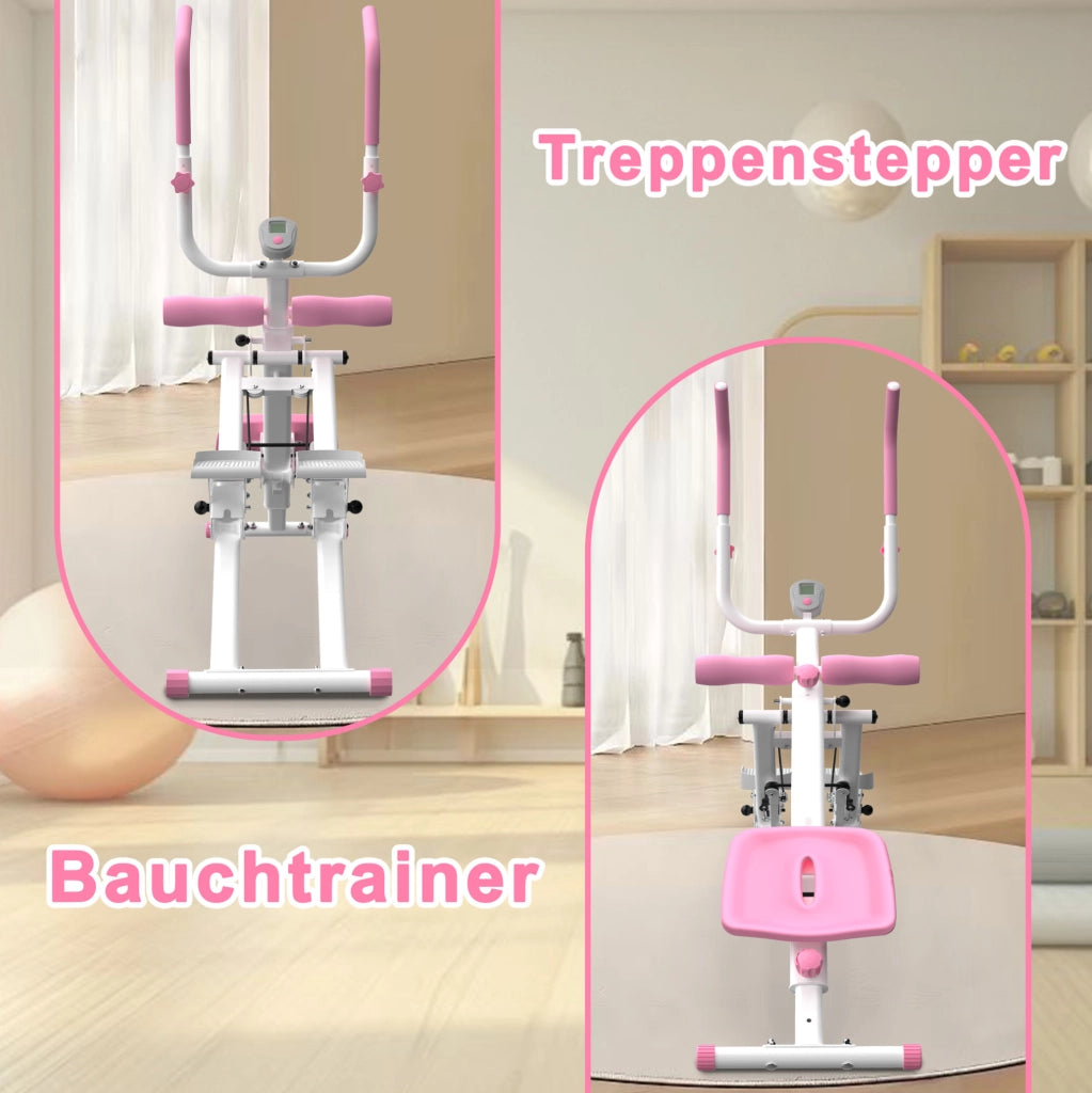 Stepper e attrezzo per addominali 2 in 1 pieghevole rosa e bianco