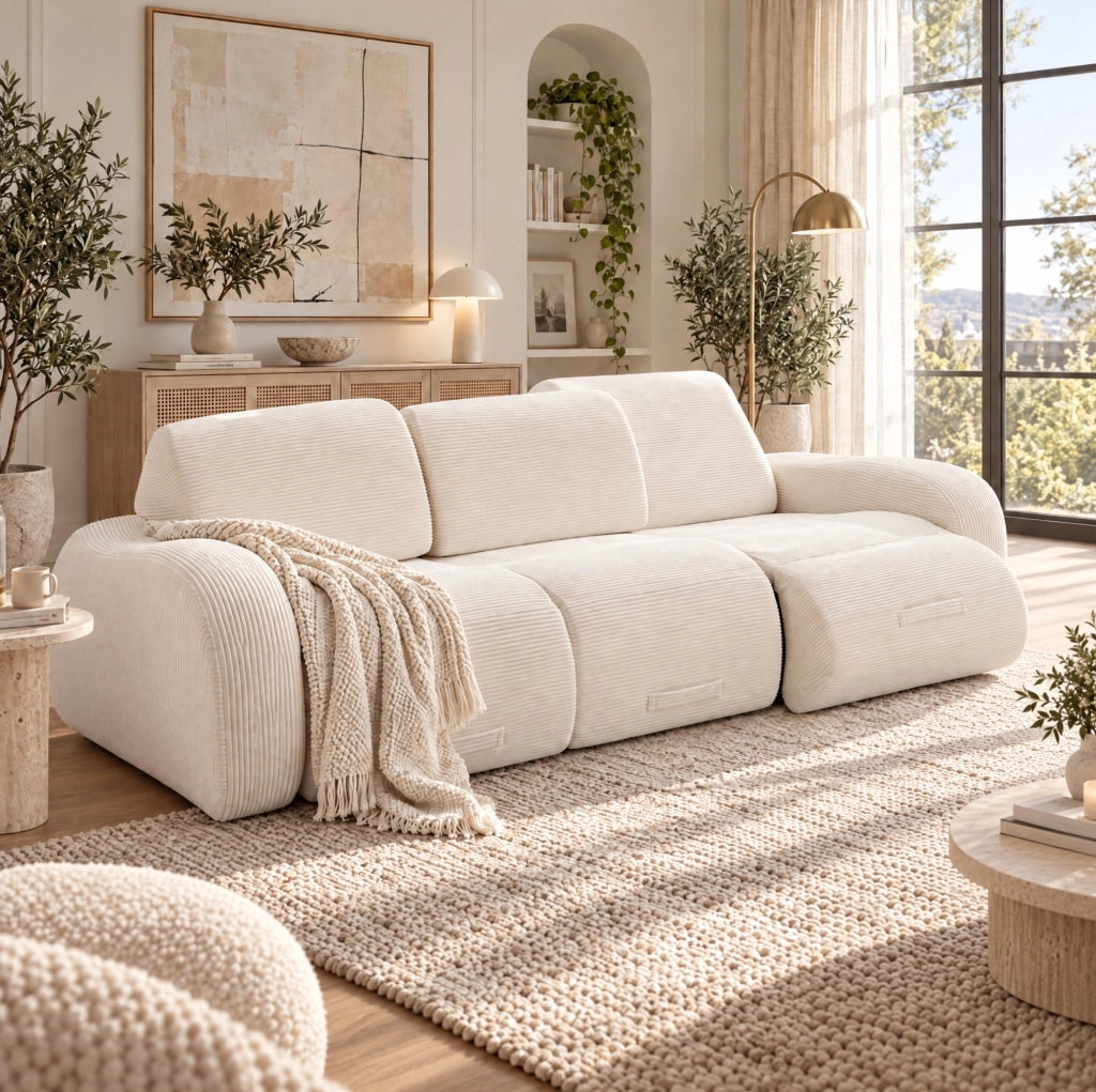 DIVANO Modulare trasformabile in letto, 3 moduli, velluto a coste beige