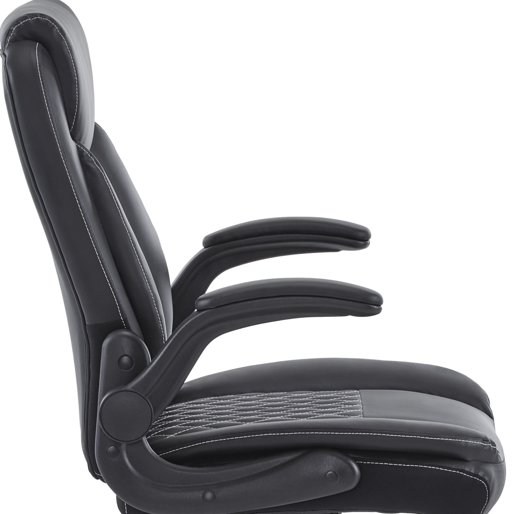 Sedia da ufficio ergonomica nera in similpelle con braccioli