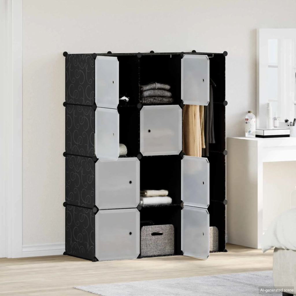 Armadio Modulare con 9 Scomparti 109x36,5x143 cm Nero e Bianco 240497