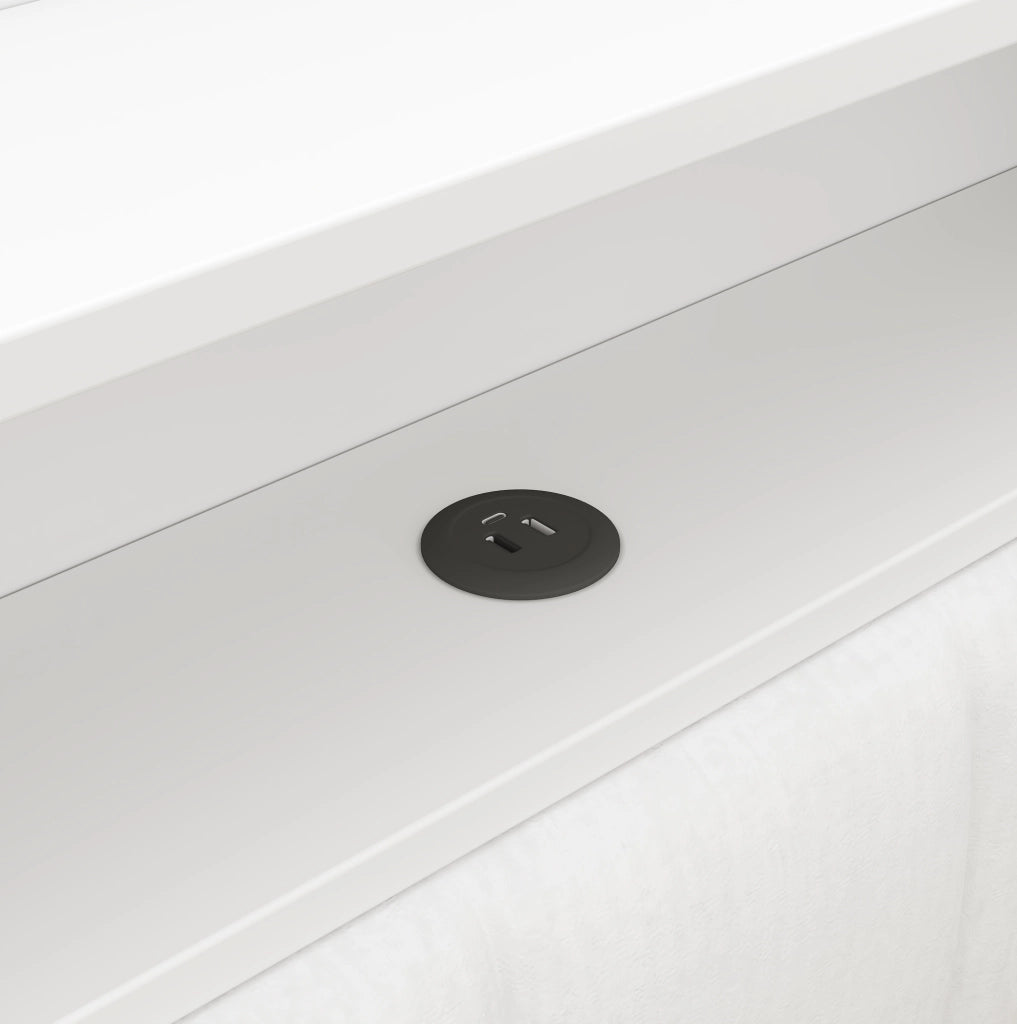 Letto imbottito estraibile bianco con scrivania, luci LED e porte USB