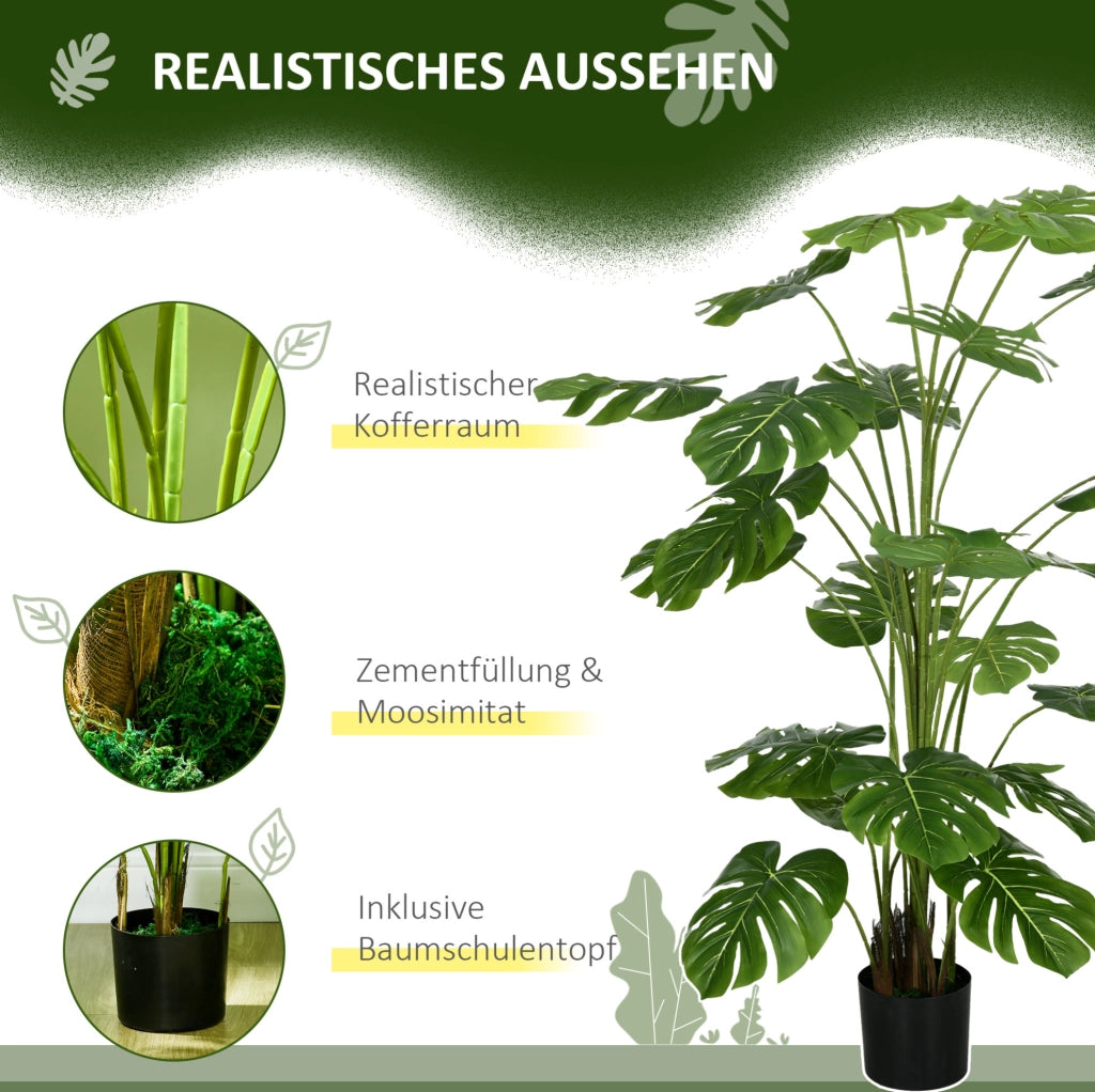 Pianta artificiale Monstera verde da 180 cm con vaso nero