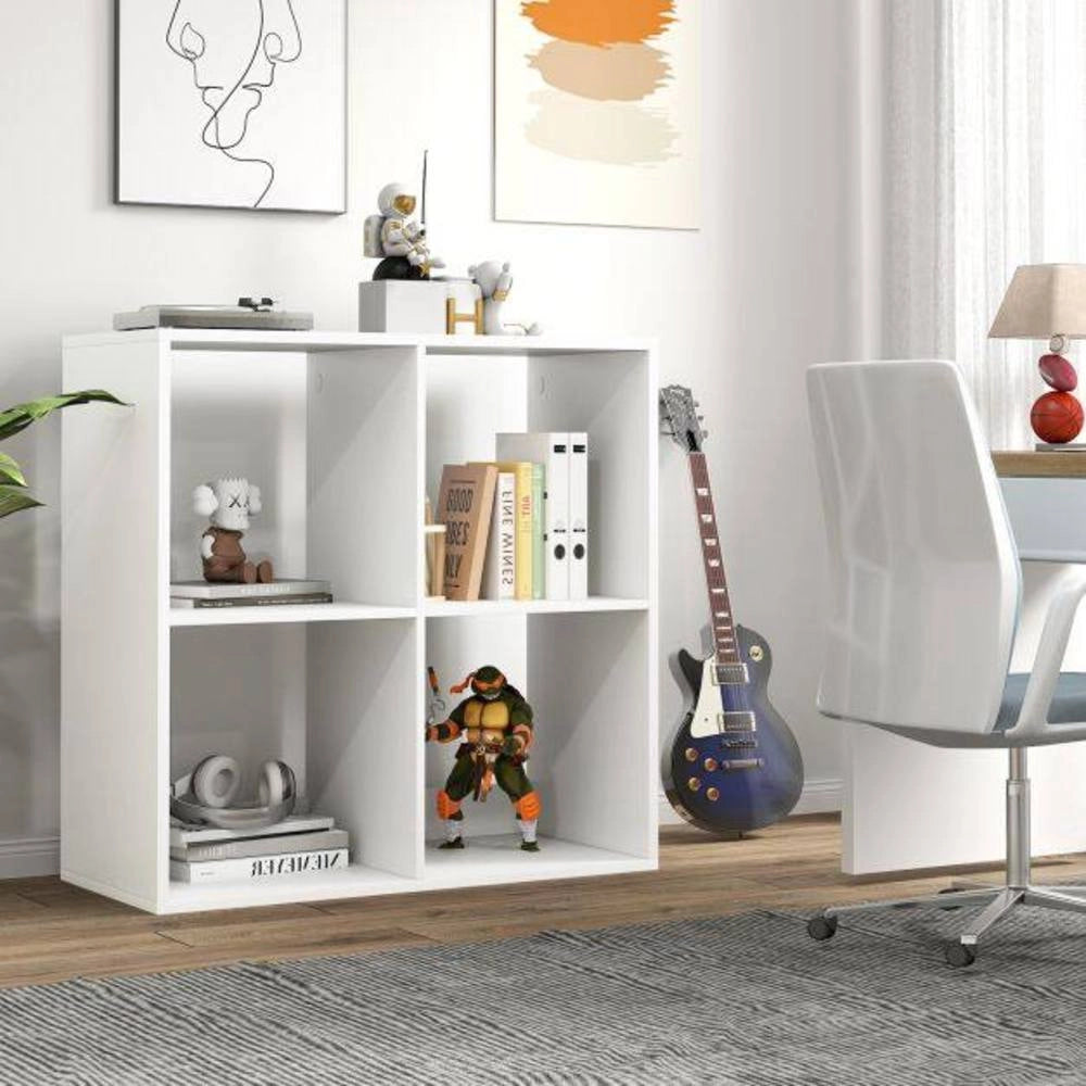 Libreria a 4 Cubi Mobile Scaffale Basso a 2 Ripiani con Kit Antiribaltamento per Casa Salotto e Ufficio Bianco Moderno