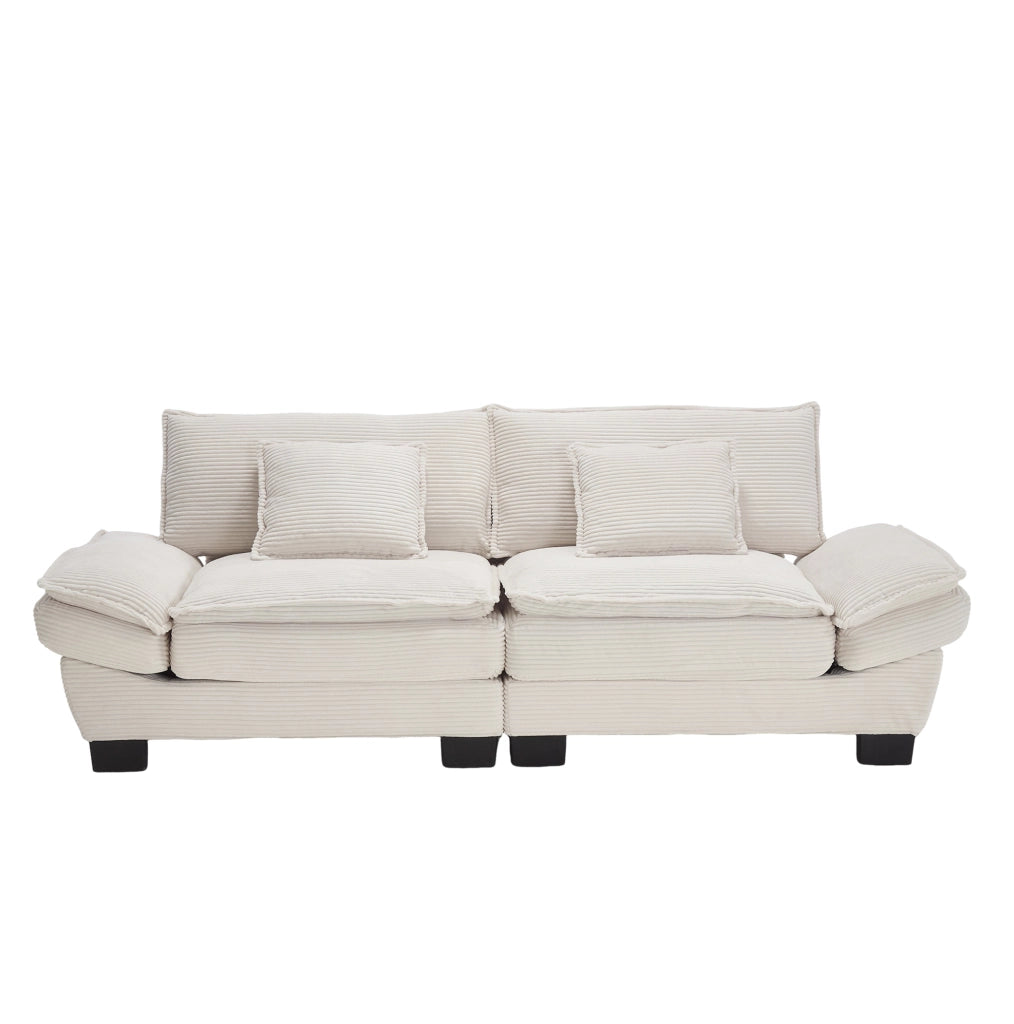 Divano a 2 posti 224x81x81 cm in velluto beige con braccioli, per salotto e ufficio