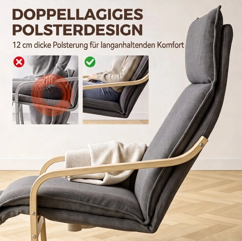 Poltrona lounge oscillante con poggiapiedi grigio scuro
