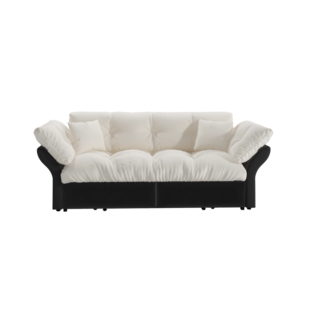 DIVANO Letto estraibile 3 in 1 190 cm in velluto beige con 2 cuscini