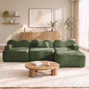 Divano angolare modulare in velluto verde con pouf