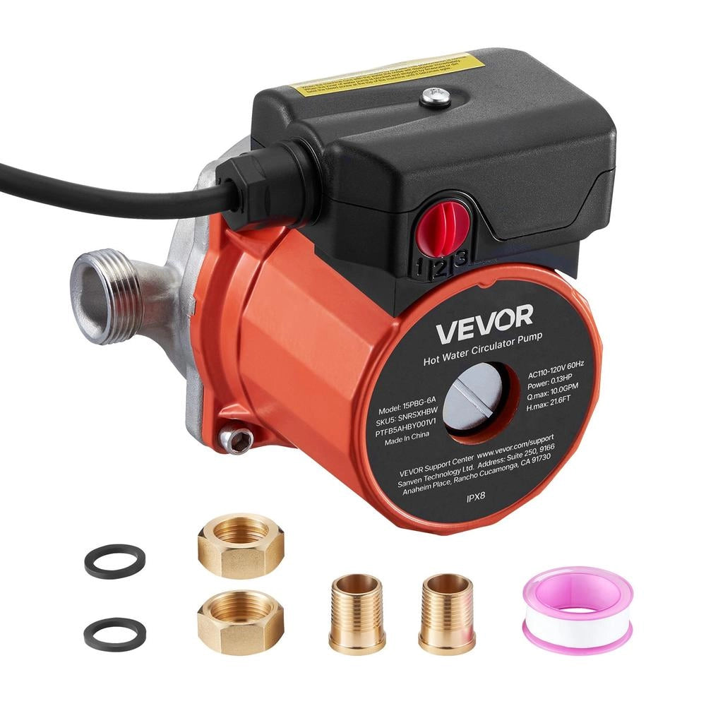 Pompa di Ricircolo Acqua Calda 100W 15PBG-6B, 38 L/min con Timer a 3 Velocità, Testa in Acciaio Inox IPX8 per Scaldabagno Casa