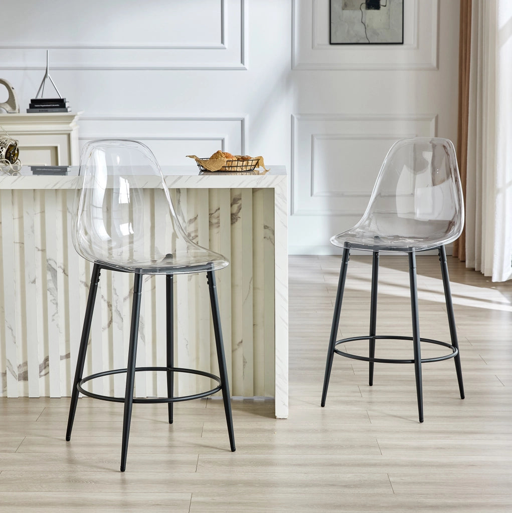 SGABELLO da bar 66 cm in plastica trasparente e metallo nero, set da 2 pezzi