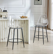 SGABELLO da bar 66 cm in plastica trasparente e metallo nero, set da 2 pezzi