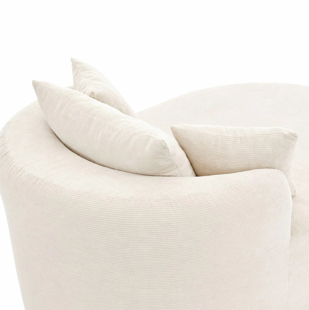 Poltrona relax ovale in velluto a coste beige chiaro, seduta profonda