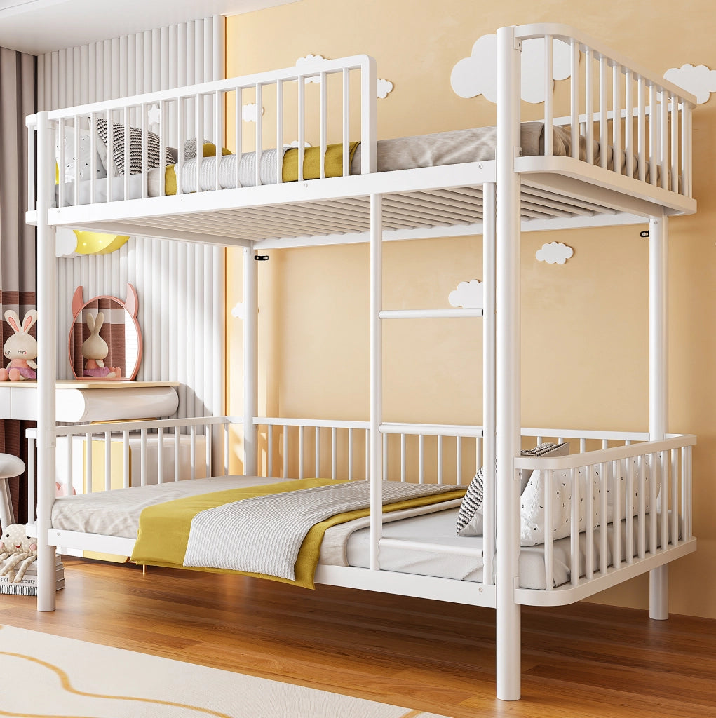 Letto a castello in metallo 90 x 200 cm bianco con sponde