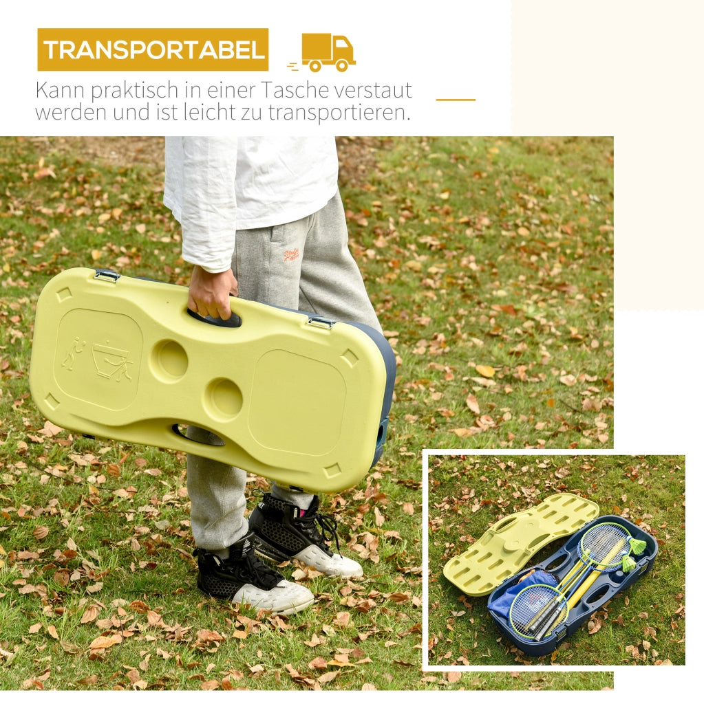 Set badminton con rete pieghevole e 4 racchette, giallo