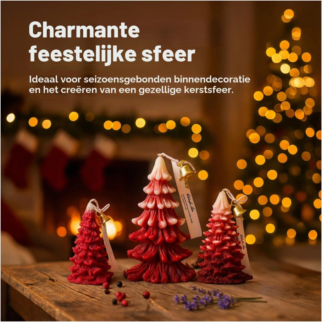 Set di 3 candele per albero di Natale, realizzate con cera di soia, profumate con note di ginepro e lavanda, colore rosso