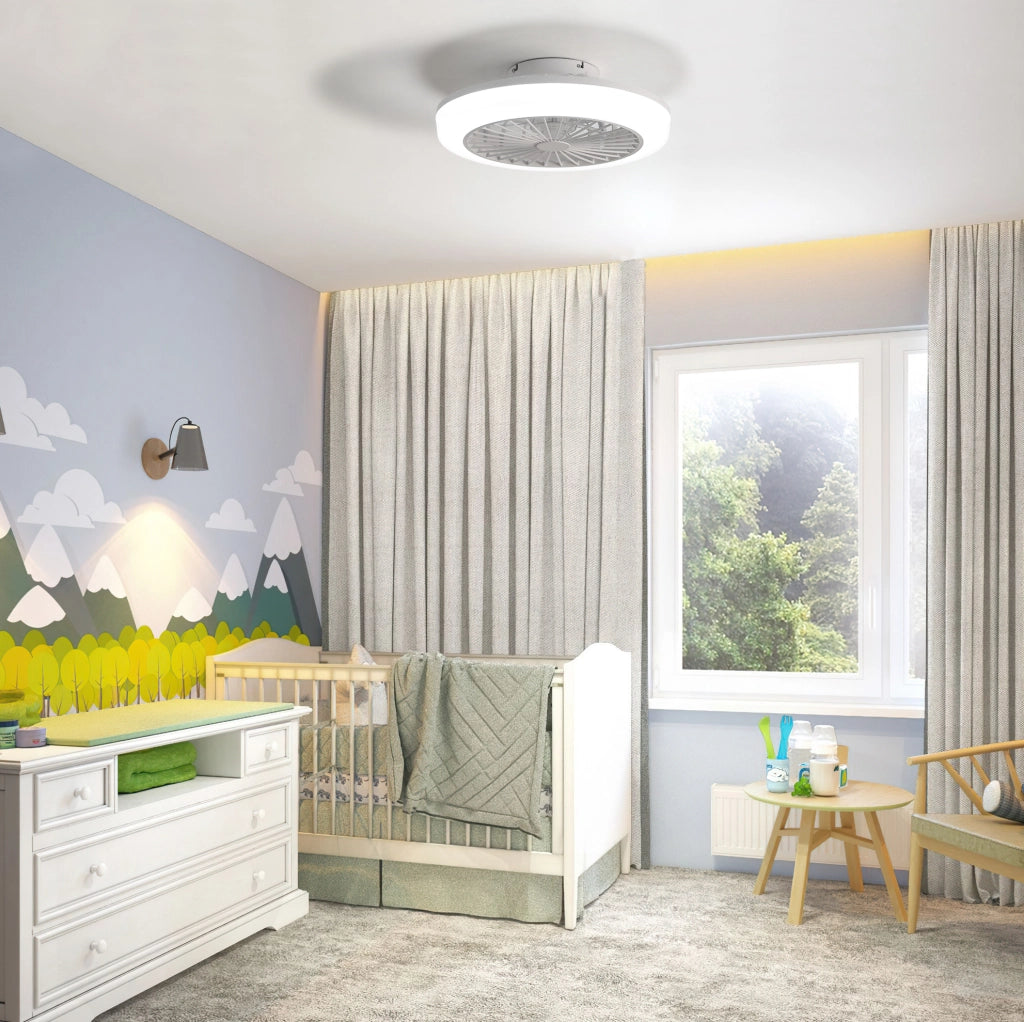 Ventilatore da soffitto bianco con luce LED dimmerabile e telecomando, 46 cm
