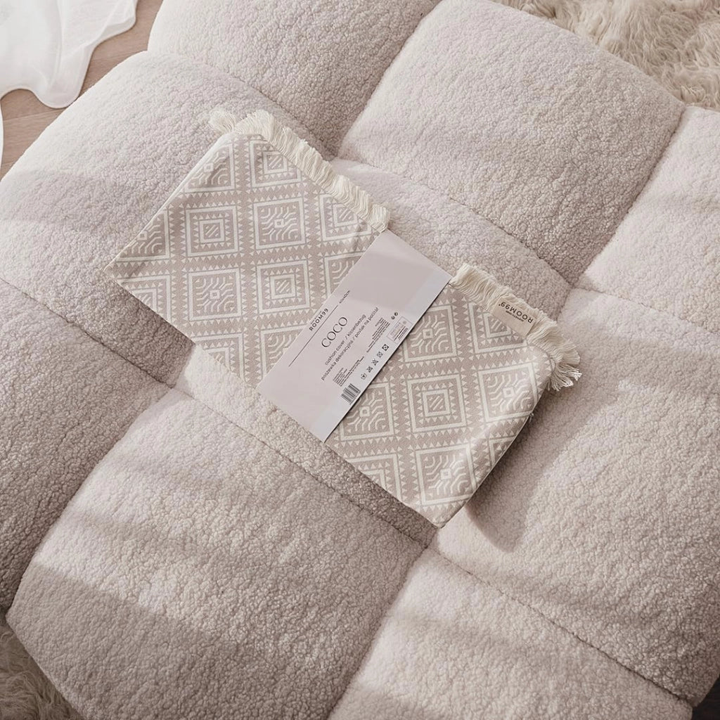 Copricuscino decorativo in cotone con frange, 40x40 cm, color beige