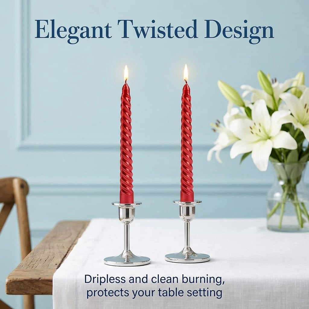 Candele a spirale, colore rosso, set da 4, lunghezza 20 cm, durata di combustione
