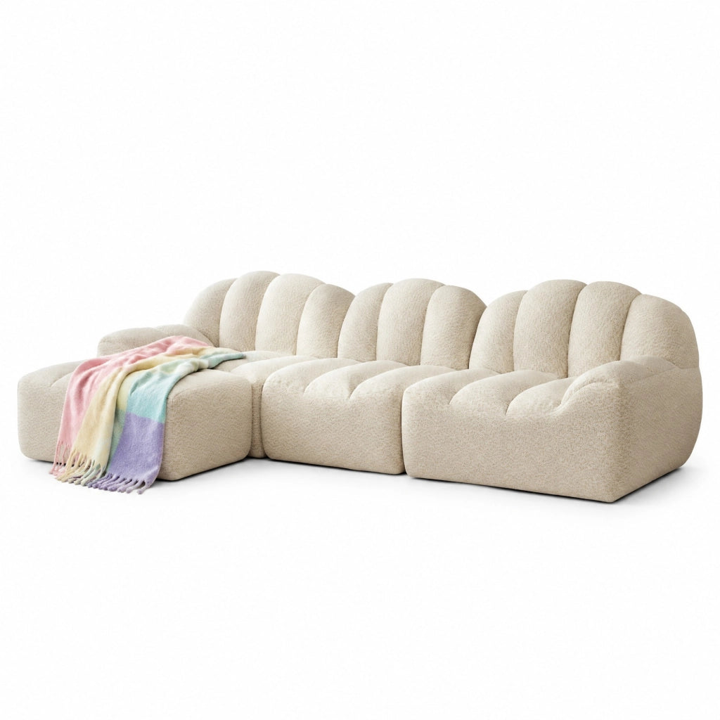 DIVANO angolare modulare 3 posti con pouf 288x165x79 cm beige e bianco