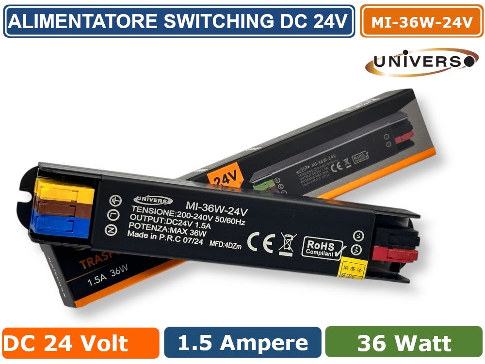UNIVERSO MI-36W-24V ALIMENTATORE SWITCHING ULTRA SLIM DA ESTERNO IP67 CON POTENZA 36W DC 24V 1.5A