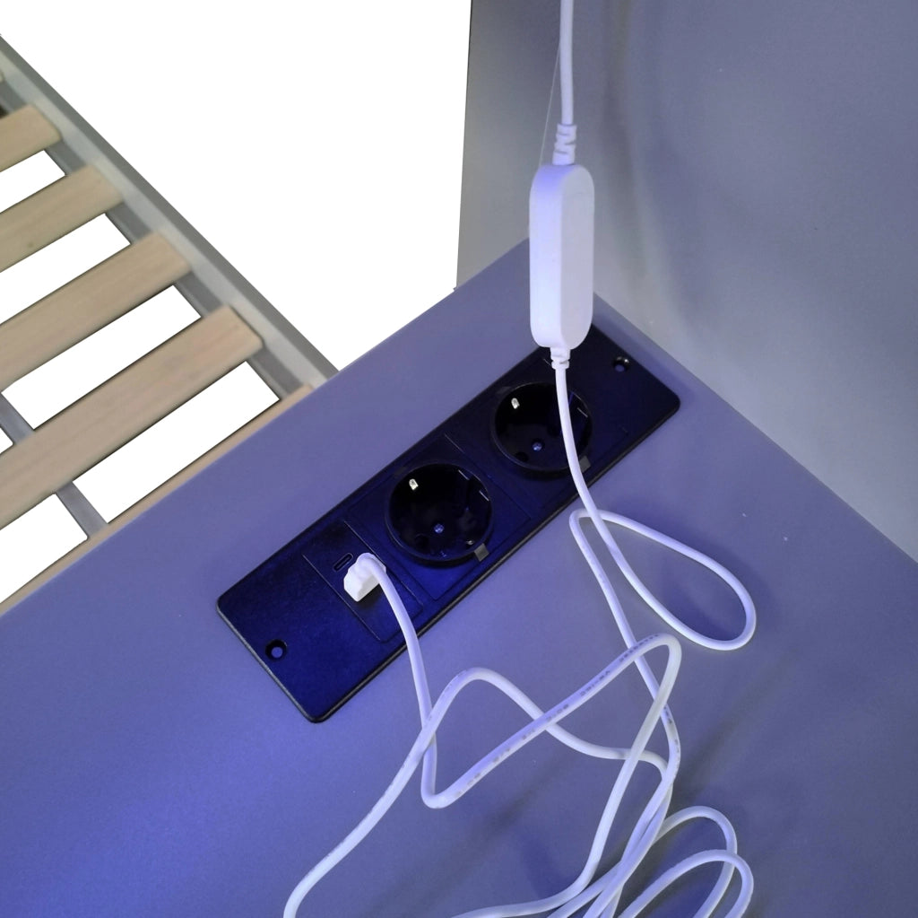 Letto a castello 90 x 200 cm grigio con scrivania, LED e cassetti